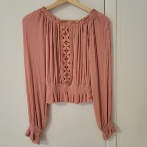 Women's coral pink long puff sleeve shirt (H&M)
